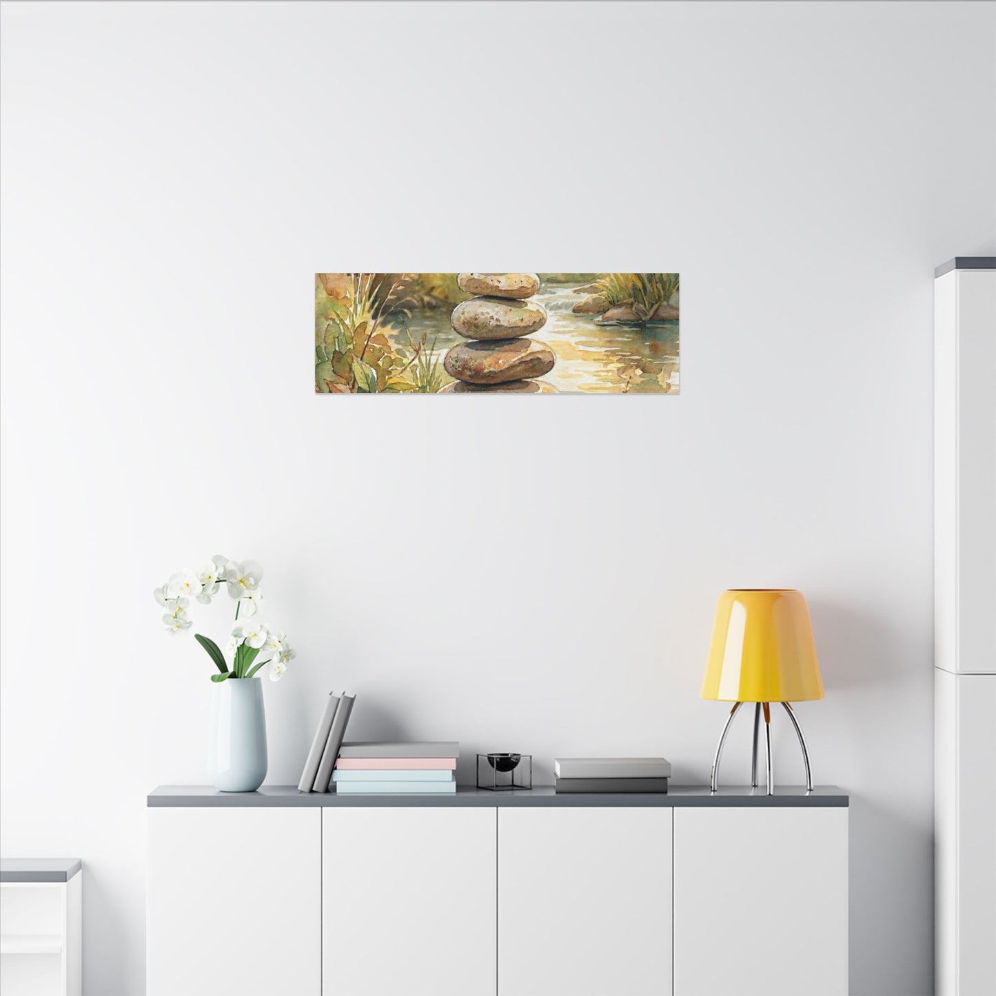 River Stones Summer Canvas Art | Japandi Cozy Design