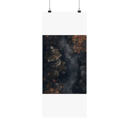 Japandi Stone Lantern in Moonlight | Texture Wall Art Print