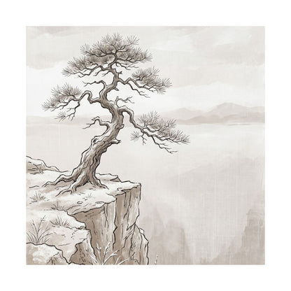 Japandi Pine Tree in Overcast | Minimal Line Wall Art Print
