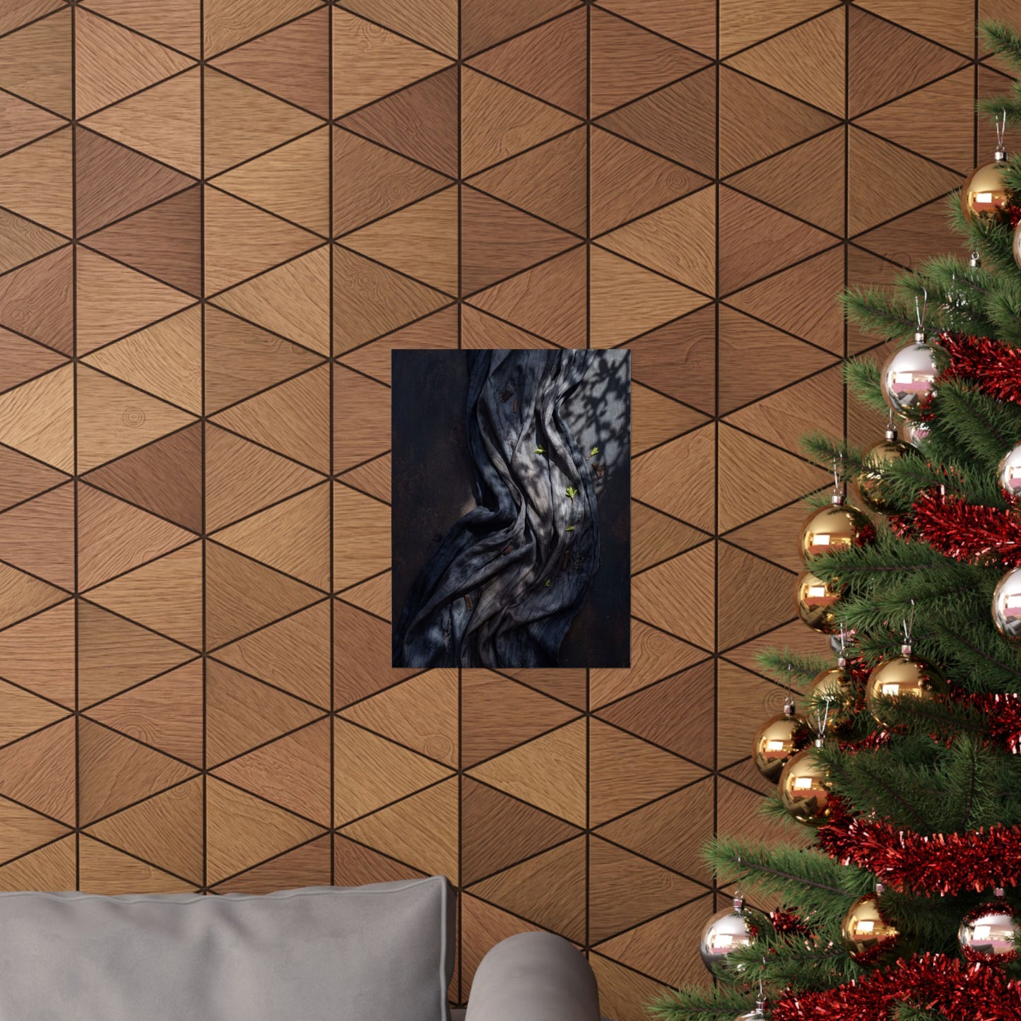 Dark Japandi Silk Drape in Dappled | Dark Texture Wall Art Print