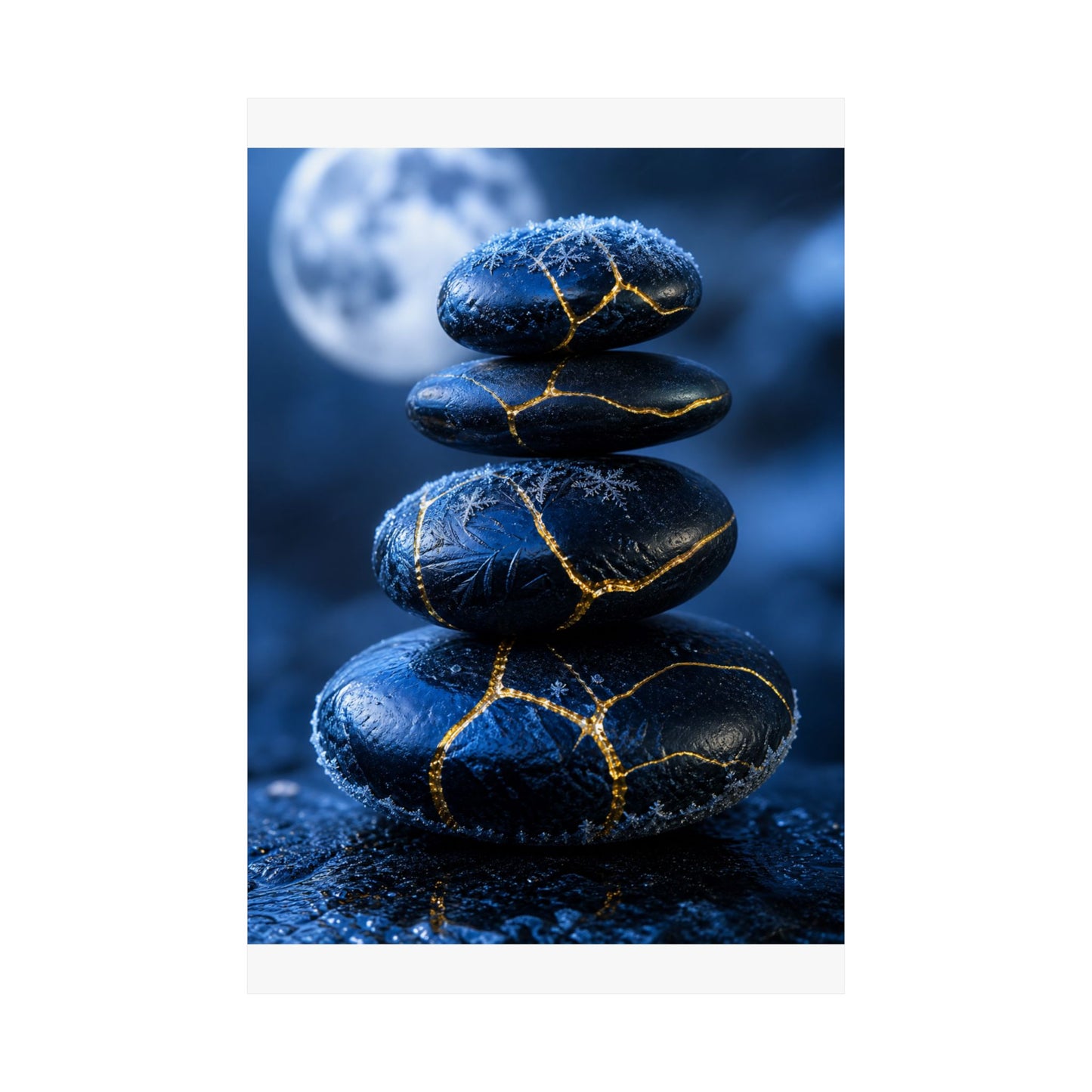 River Stones Gold Repair Wall Art Print | Philosophical Kintsugi Art