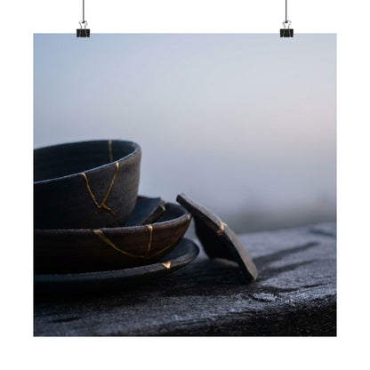 Seijaku Broken Pottery Wall Art Print - Dark Japandi Moody Minimal