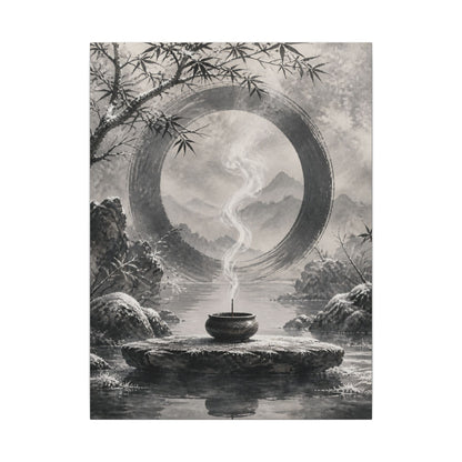 Incense Smoke Canvas Art | Winter Zen Sumi E Art