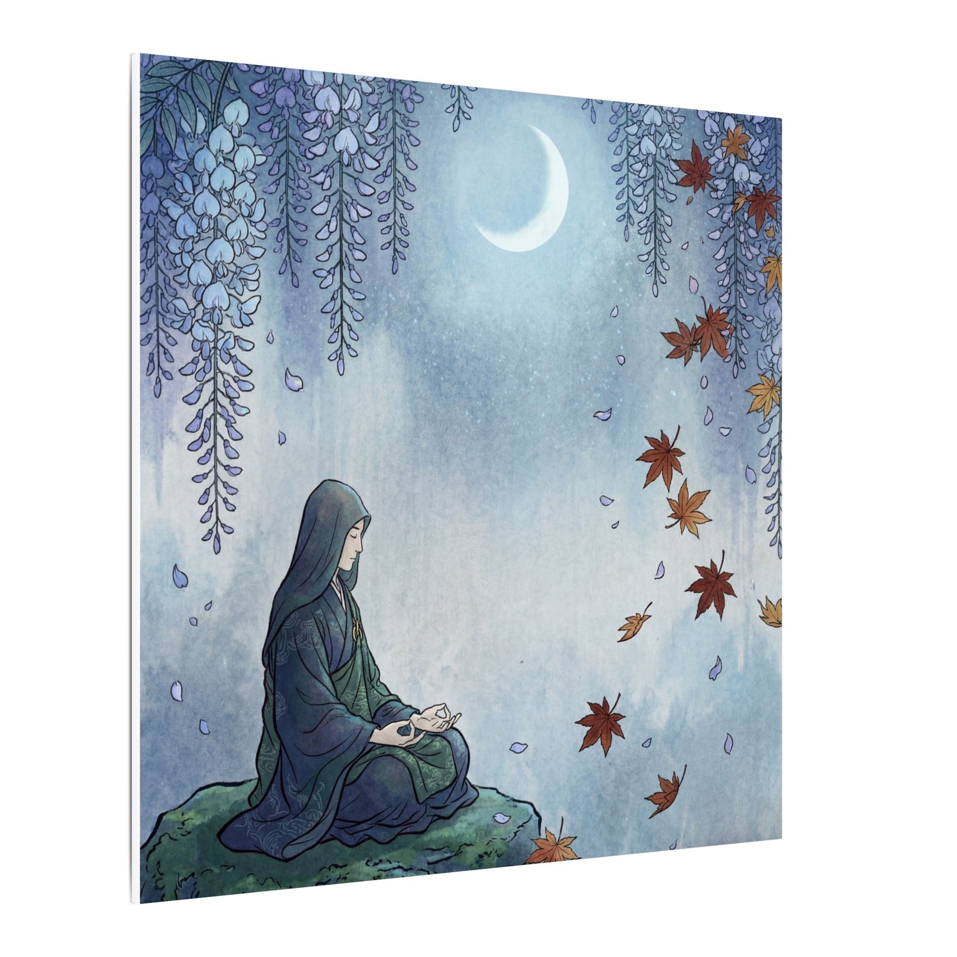 Zen Wisteria in Moonlight | Ukiyo E Inspired Canvas Art Art Print