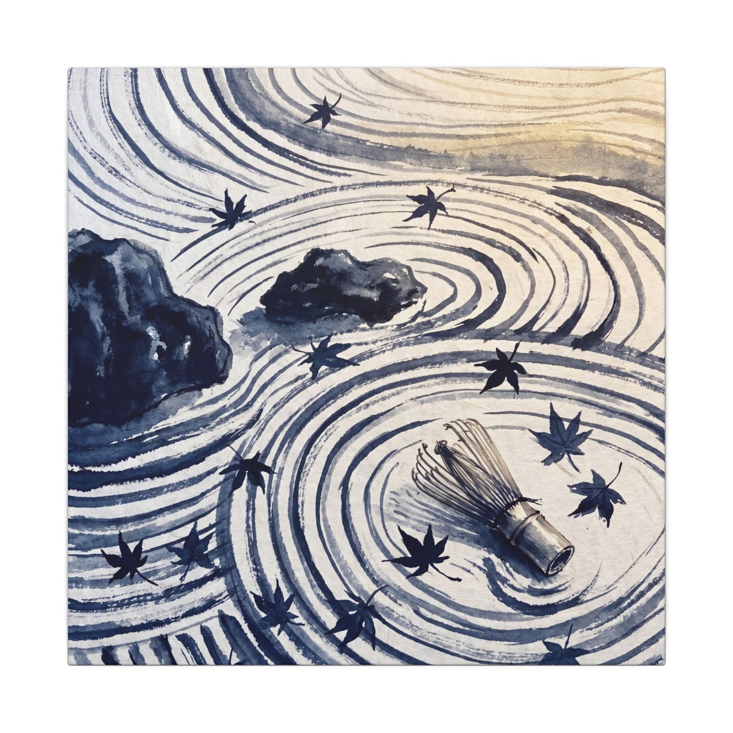 Zen Rock Garden in Golden Hour | Sumi E Canvas Art