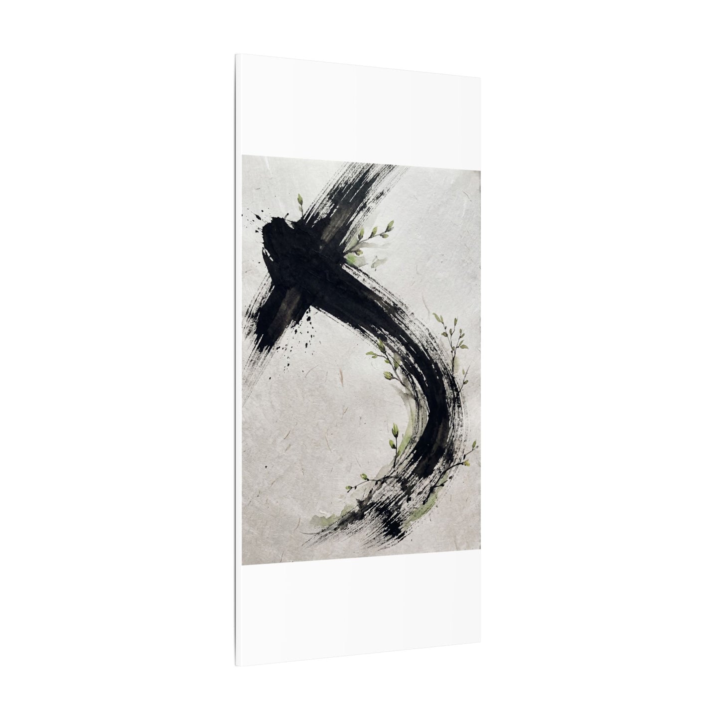 Ink Brushstroke Spring Canvas Art | Dark Japandi Sophisticated Design