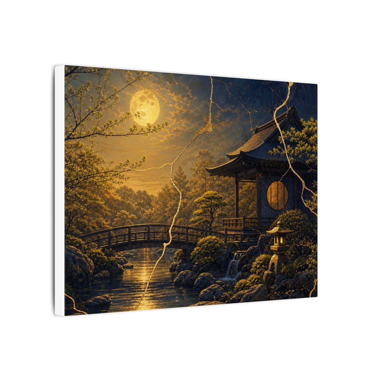 Spring Moonlit Garden Gold Vein Canvas Art | Resilient Decor