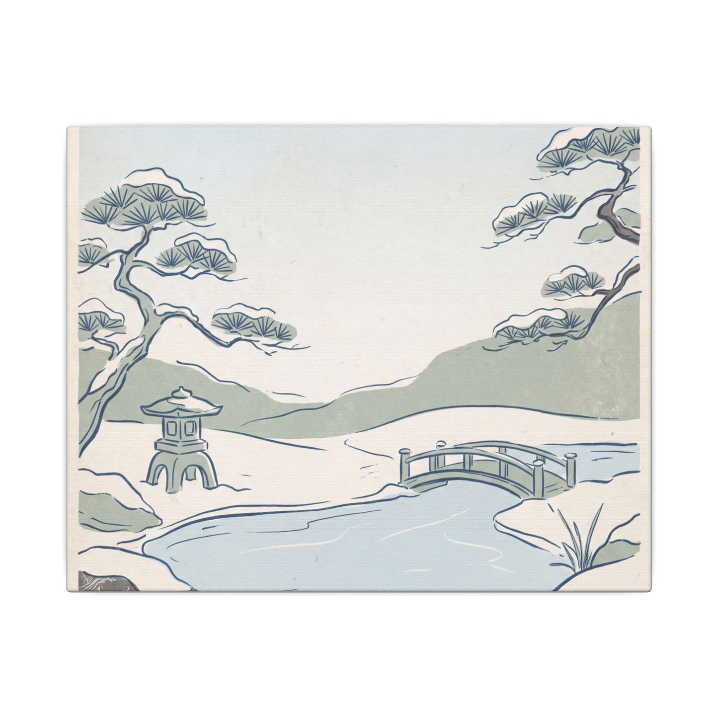 Japandi Moonlit Garden in Moonlight | Minimal Line Canvas Art