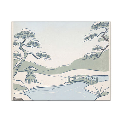 Japandi Moonlit Garden in Moonlight | Minimal Line Canvas Art