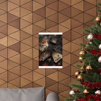 Broken Pottery Wall Art Print | Autumn Kintsugi Gold Vein Art