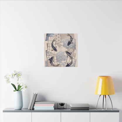 Earthy Koi Pond Canvas Art - Japanese Pattern Japandi