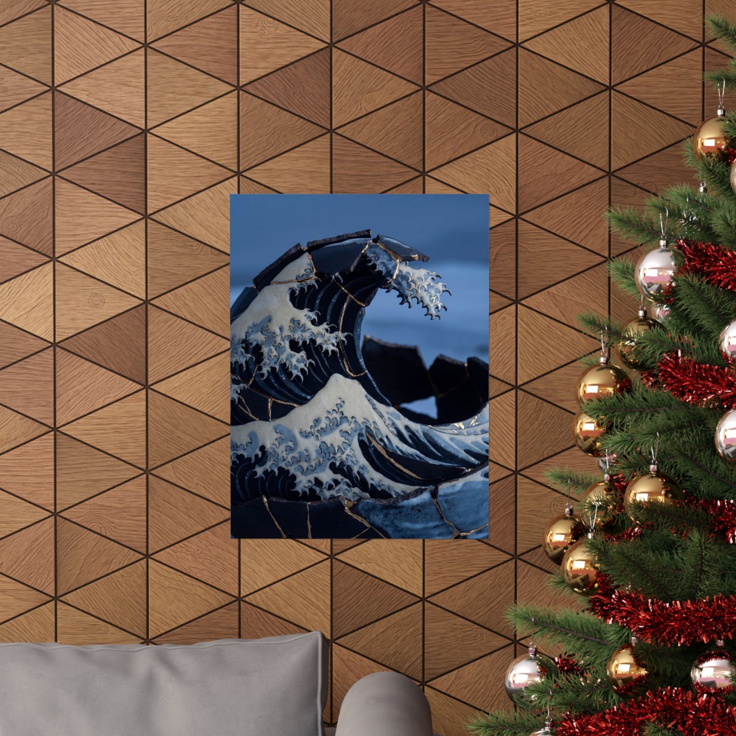 Winter Ocean Wave Gold Repair Wall Art Print | Resilient Decor