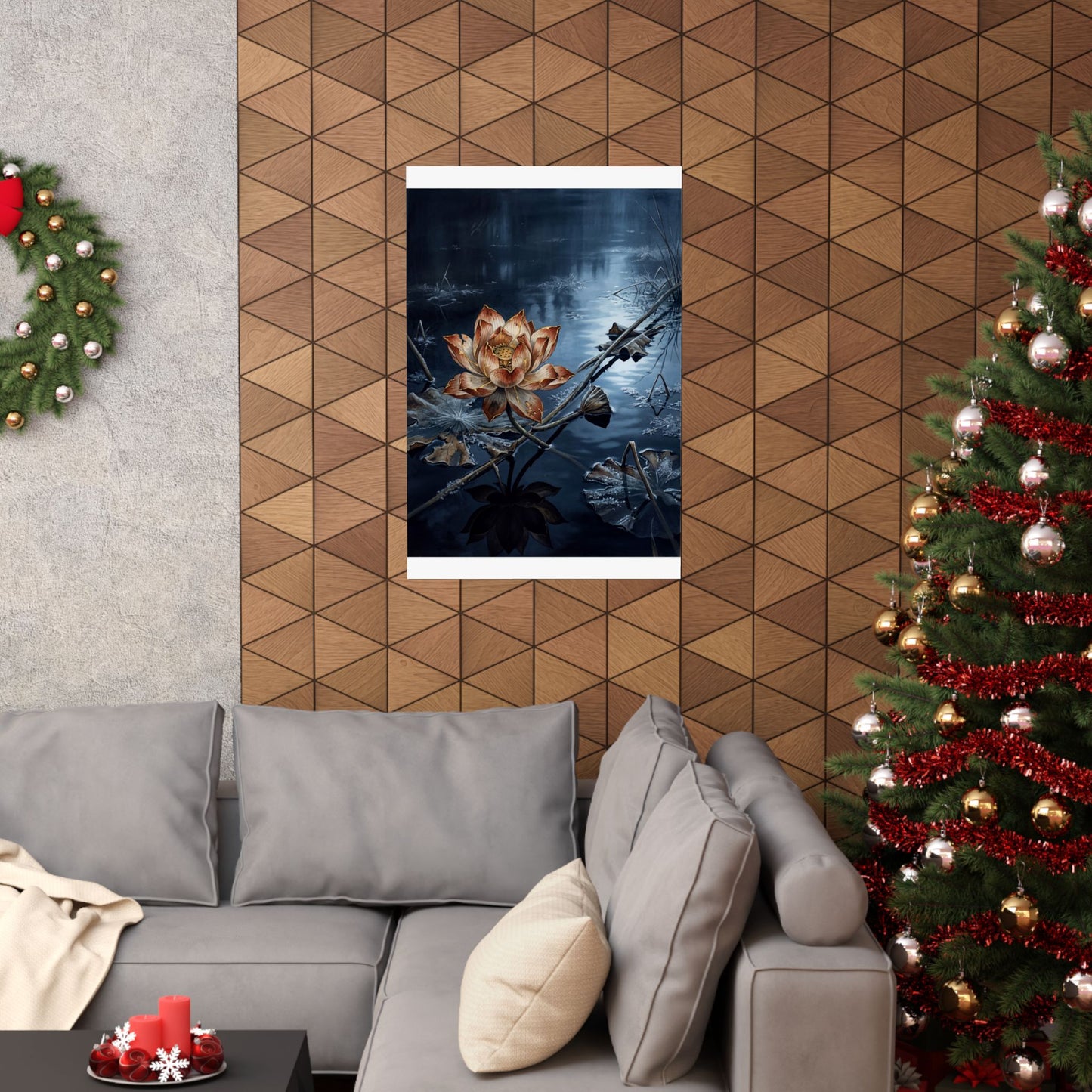 Kintsugi Lotus Flower in Moonlight | Broken Beauty Wall Art Print