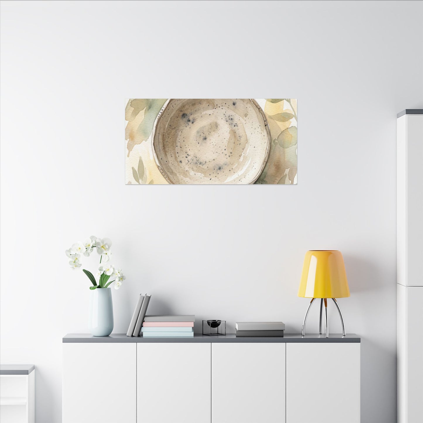 Ceramic Bowl Watercolor Canvas Art | Warm Japandi Art