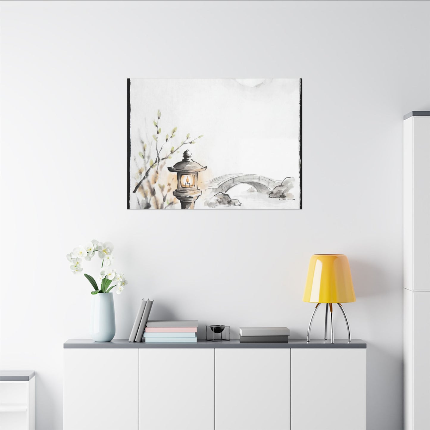 Moonlit Garden Spring Canvas Art | Zen Contemplative Design