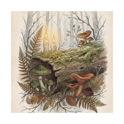 Winter Wild Mushrooms Herbarium Wall Art Print | Rustic Decor