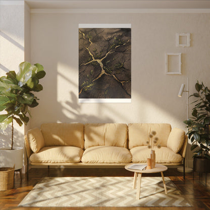 Spring Cracked Earth Charcoal Ink Canvas Art | Luxurious Decor