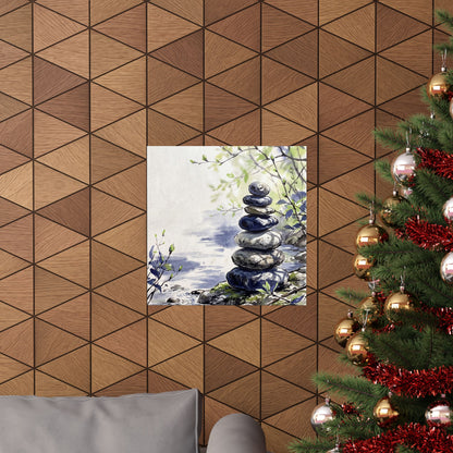 Zen River Stones in Dappled | Sumi E Wall Art Print