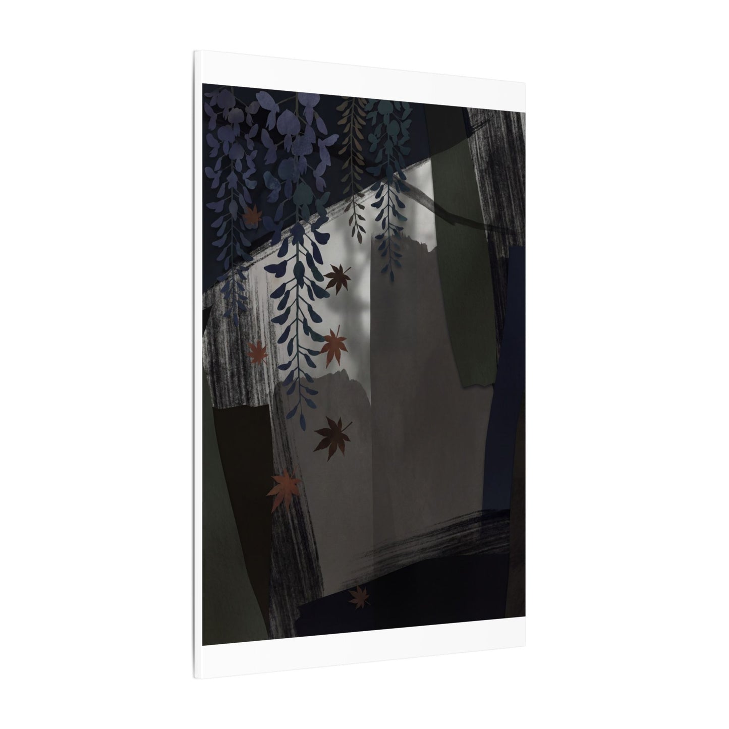 Wisteria Autumn Canvas Art | Dark Japandi Moody Design