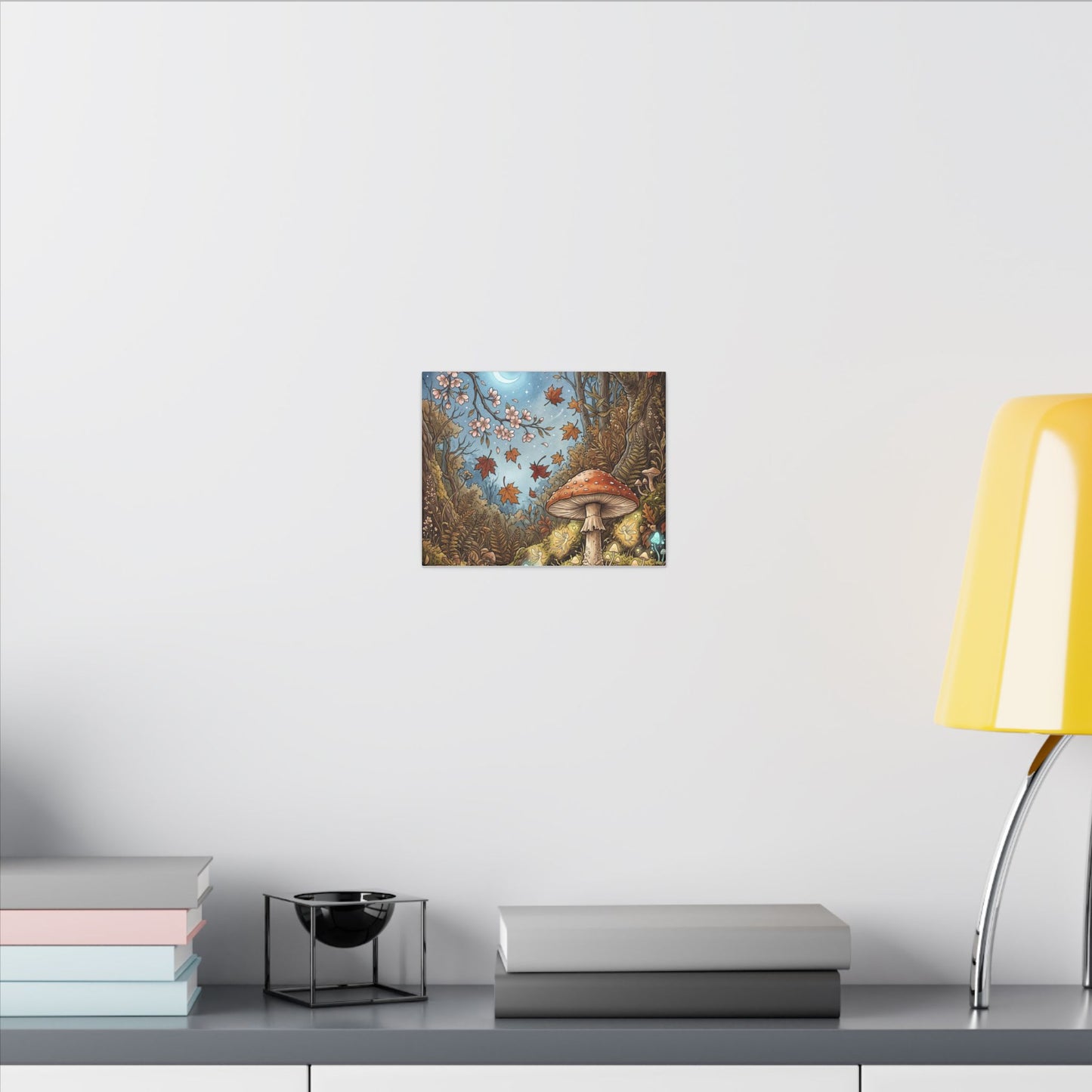 Autumn Cherry Blossom Mushroom Illustration Canvas Art | Enchanting Decor