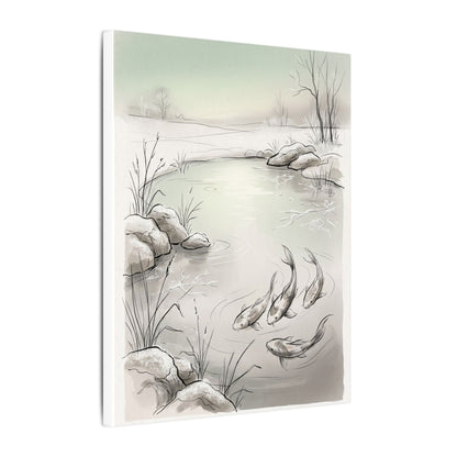Koi Pond Minimal Line Canvas Art | Cozy Japandi Art