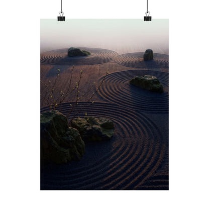 Dawn Rock Garden Wall Art Print - Dark Japandi Mono No Aware Art Print