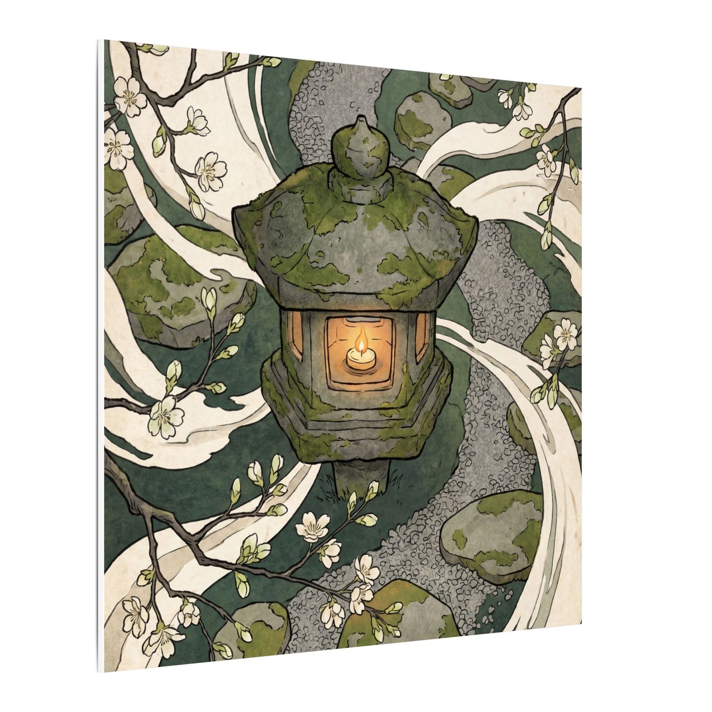 Zen Stone Lantern in Candlelight | Ukiyo E Inspired Canvas Art
