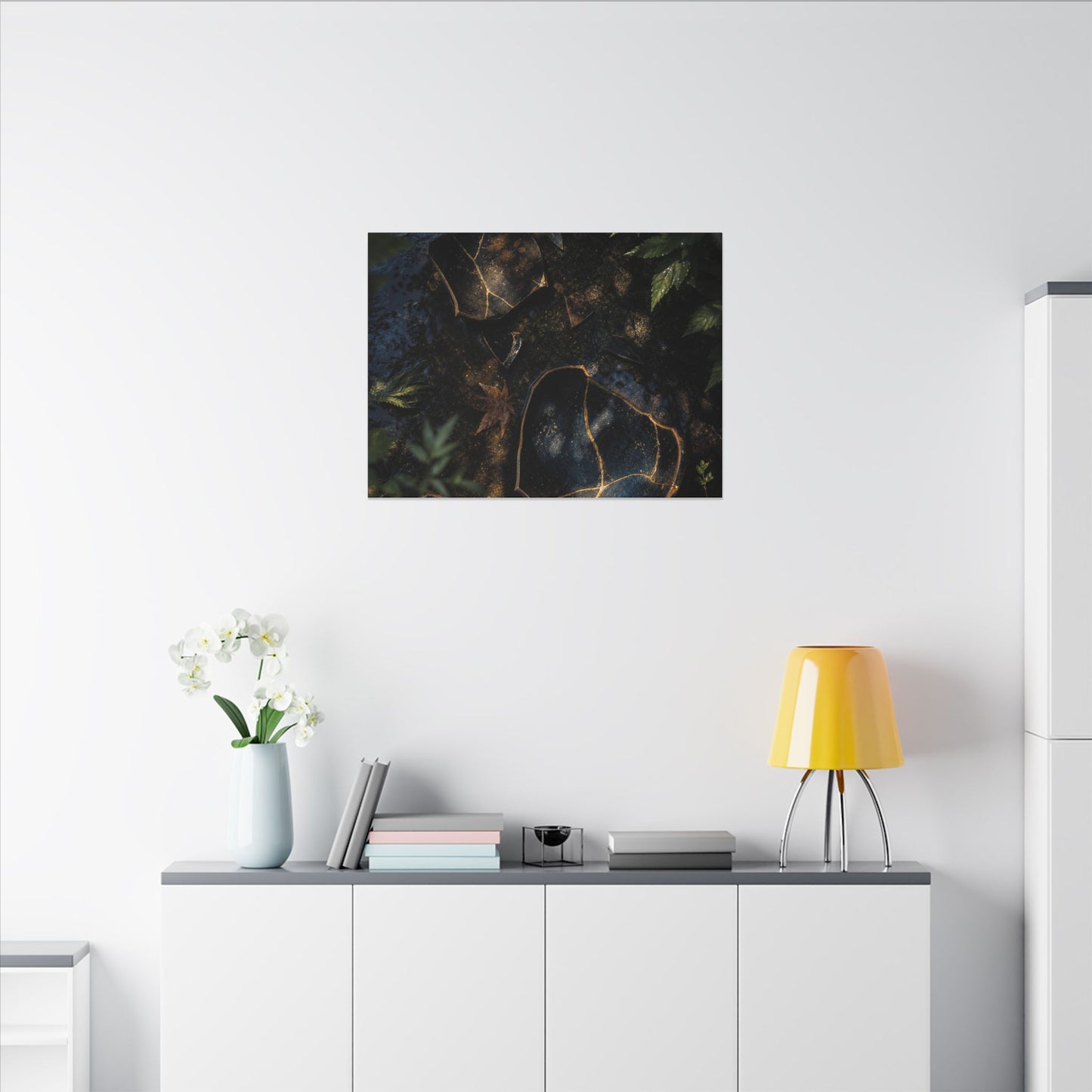 Dark Japandi Broken Pottery in Dappled | Shadow Zen Canvas Art