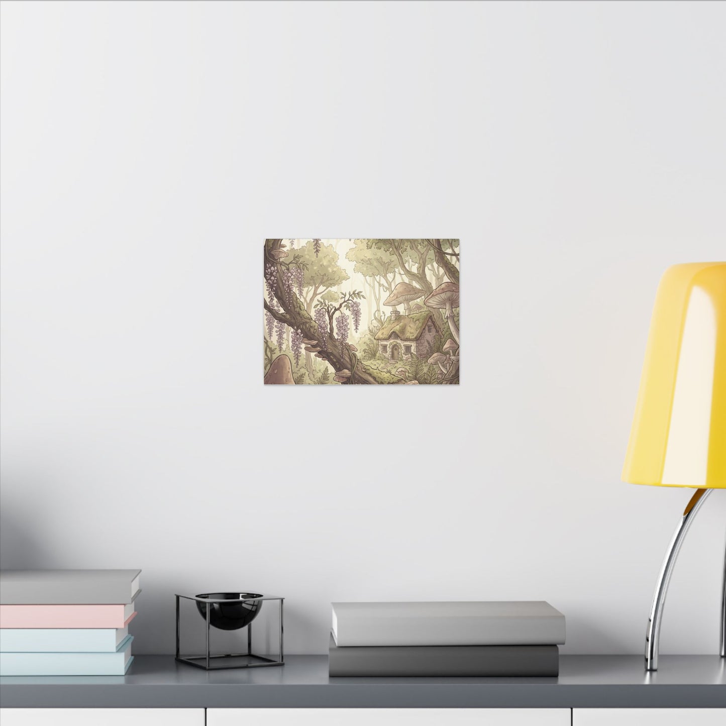 Summer Wisteria Mushroom Illustration Canvas Art | Enchanting Decor