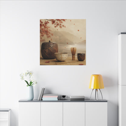 Tea Ceremony Canvas Art | Autumn Kintsugi Gold Vein Art
