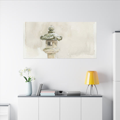 Stone Lantern Winter Canvas Art | Japandi Earthy Design