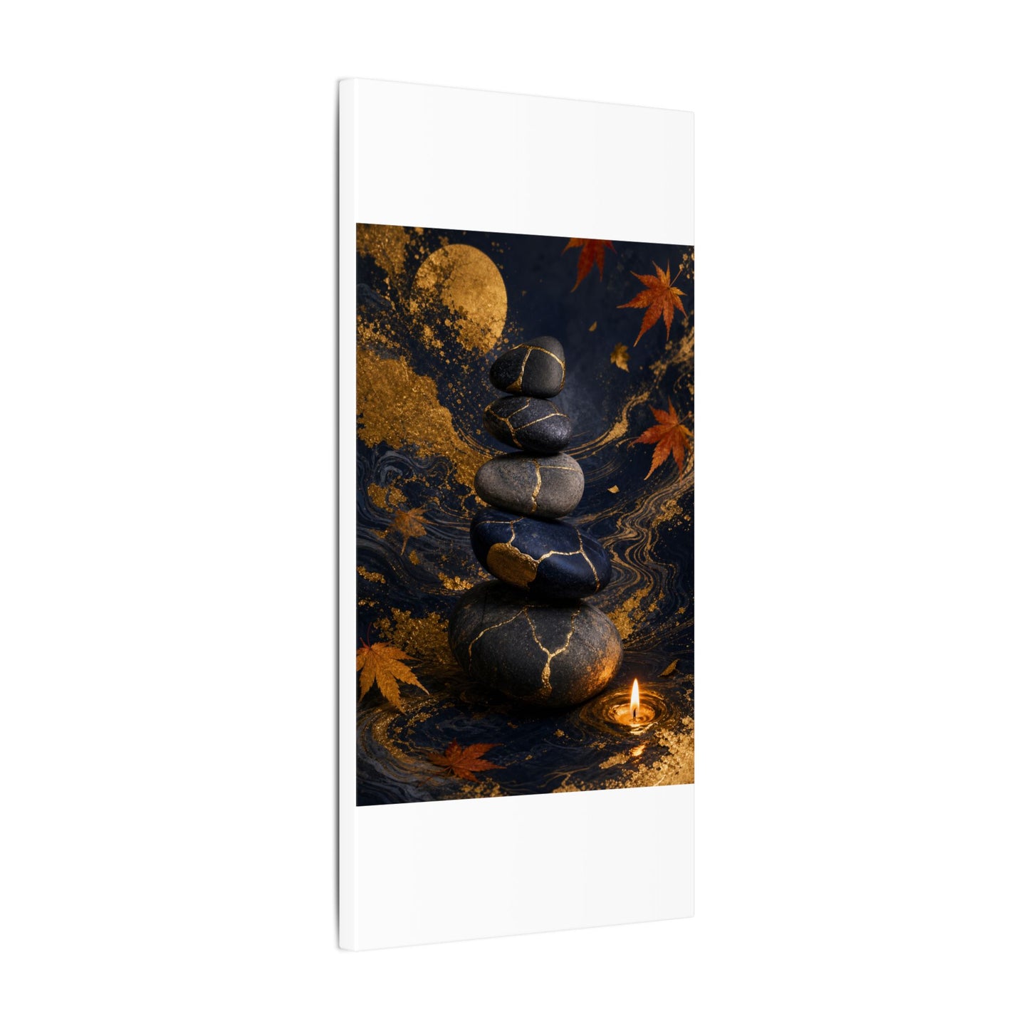 River Stones Autumn Canvas Art | Kintsugi Artful Design