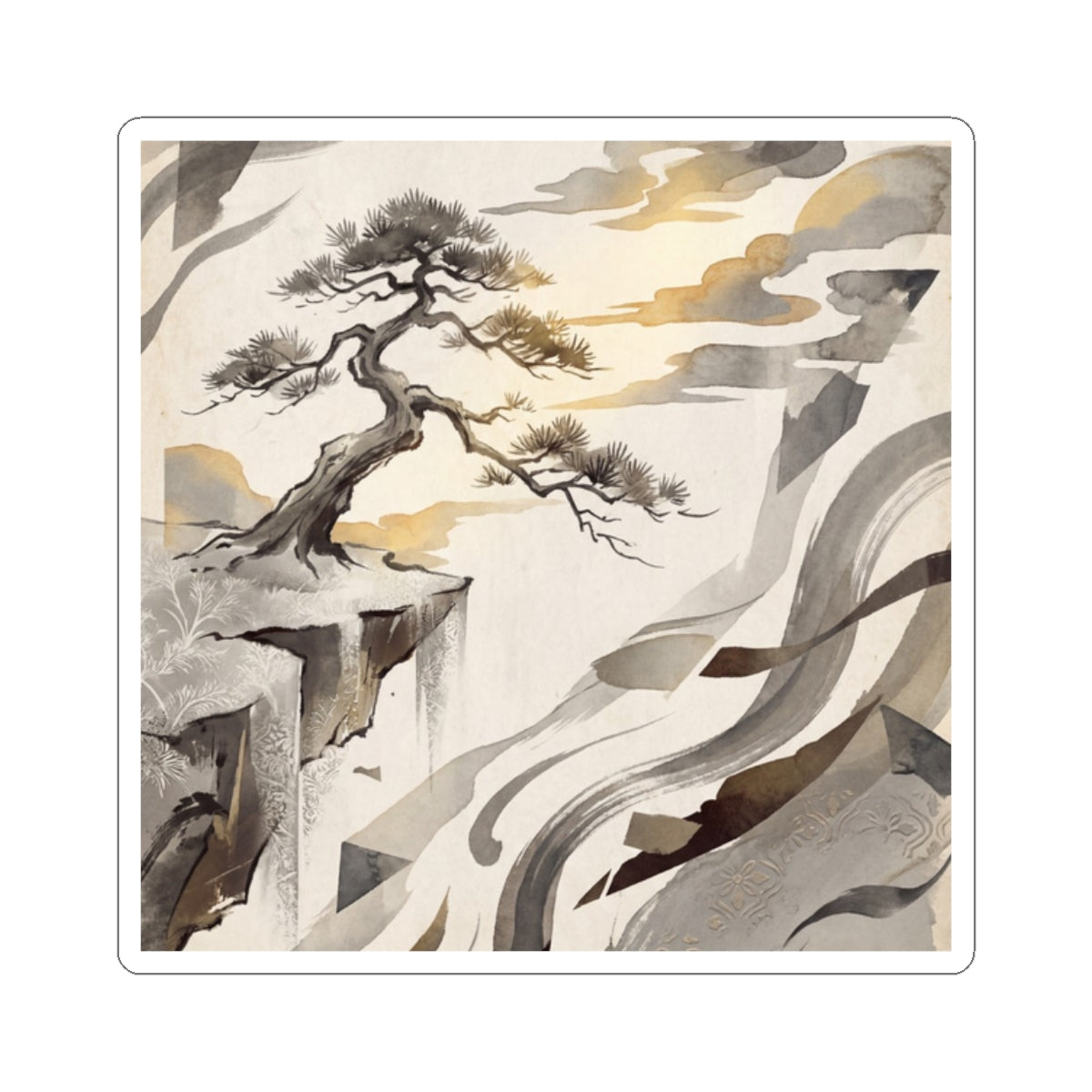 Golden Hour Pine Tree Sticker - Japandi Seijaku Art Print