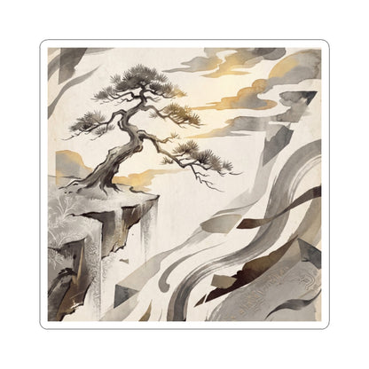 Golden Hour Pine Tree Sticker - Japandi Seijaku Art Print