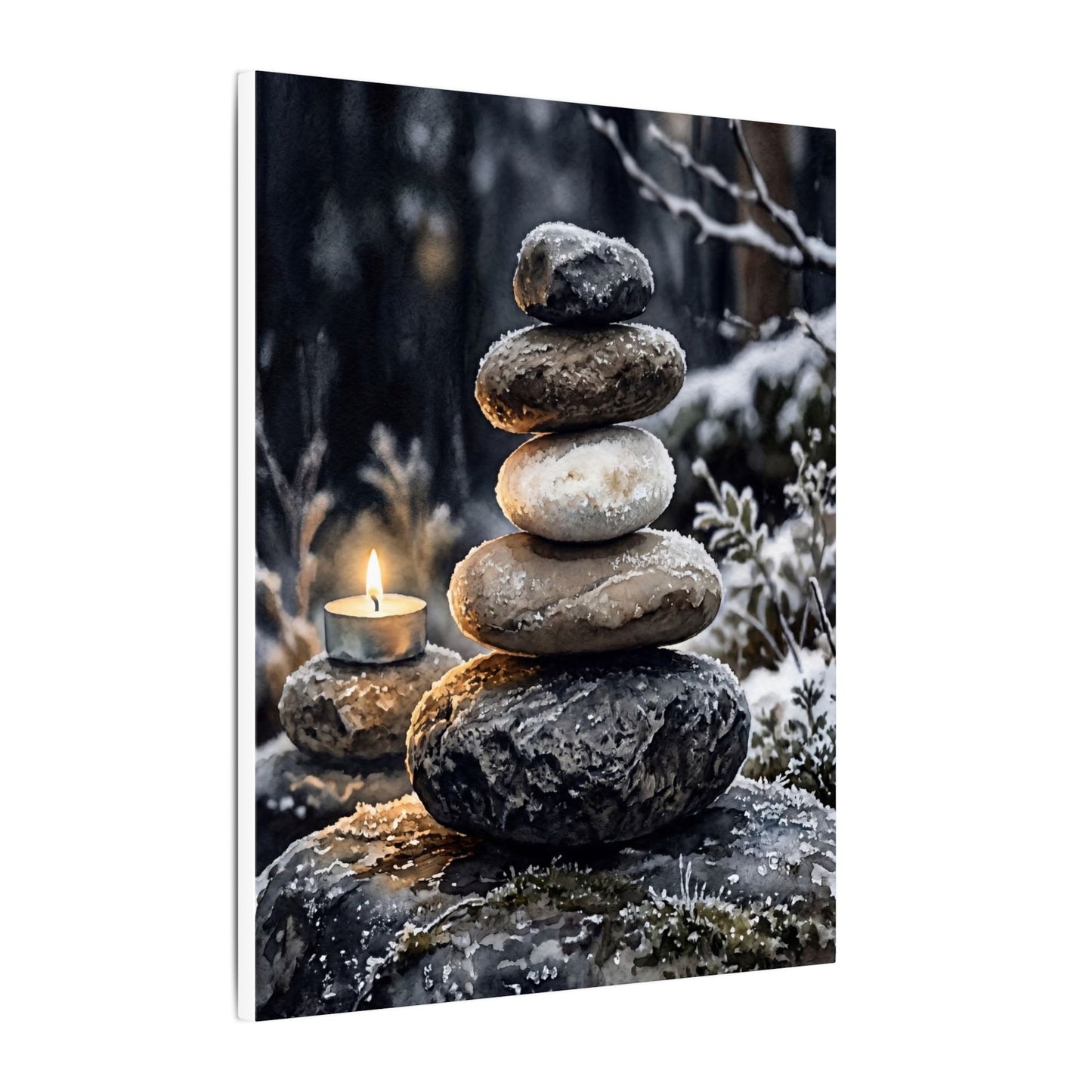 River Stones Canvas Art | Winter Japandi Watercolor Art