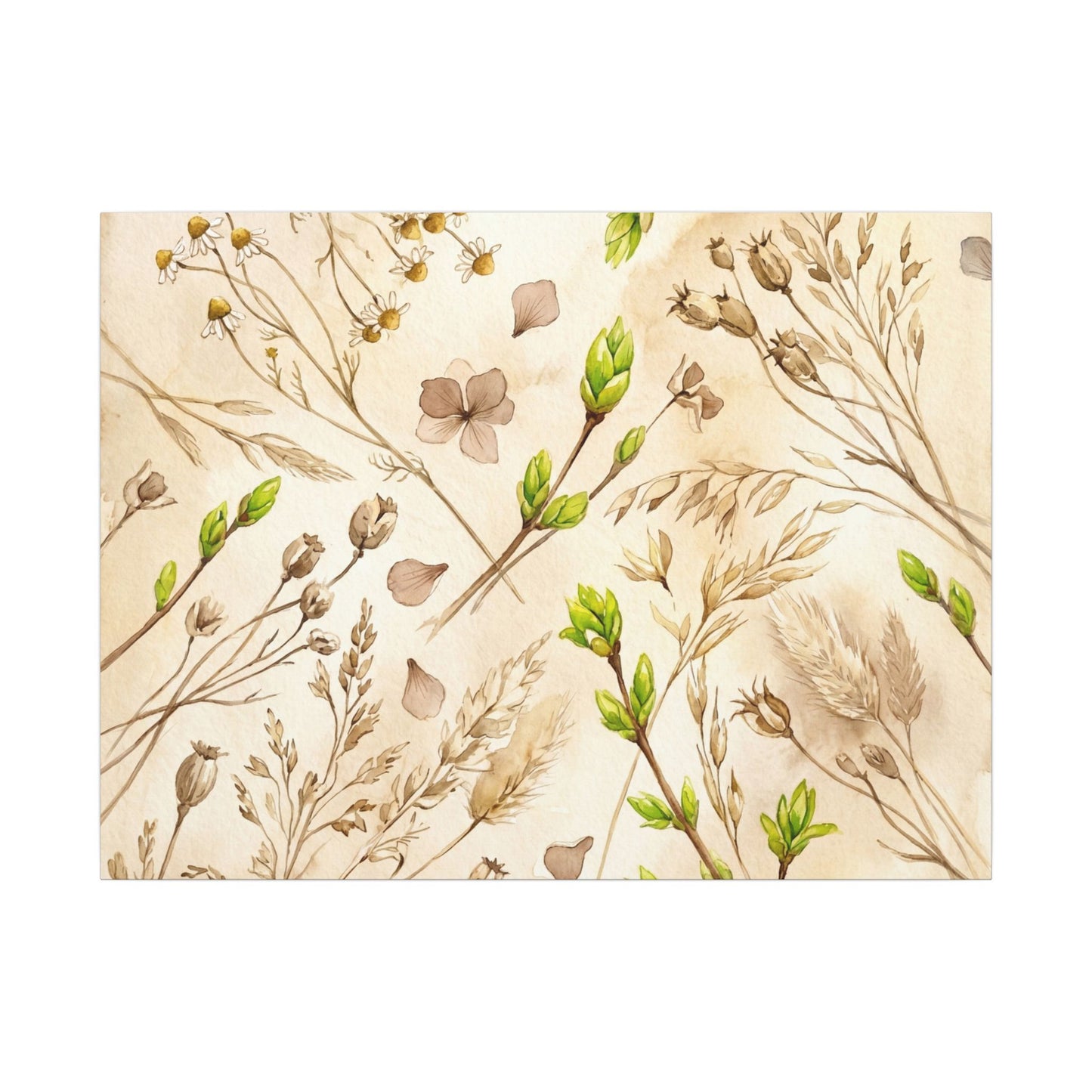 Spring Dried Flowers Watercolor Canvas Art | Earthy Decor