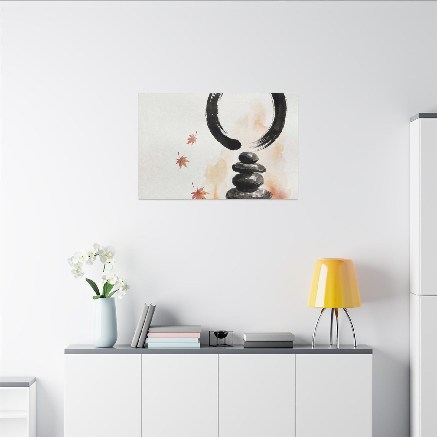 River Stones Canvas Art | Autumn Zen Enso Art