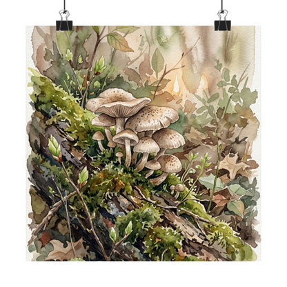 Wild Mushrooms Watercolor Wall Art Print | Neutral Japandi Art