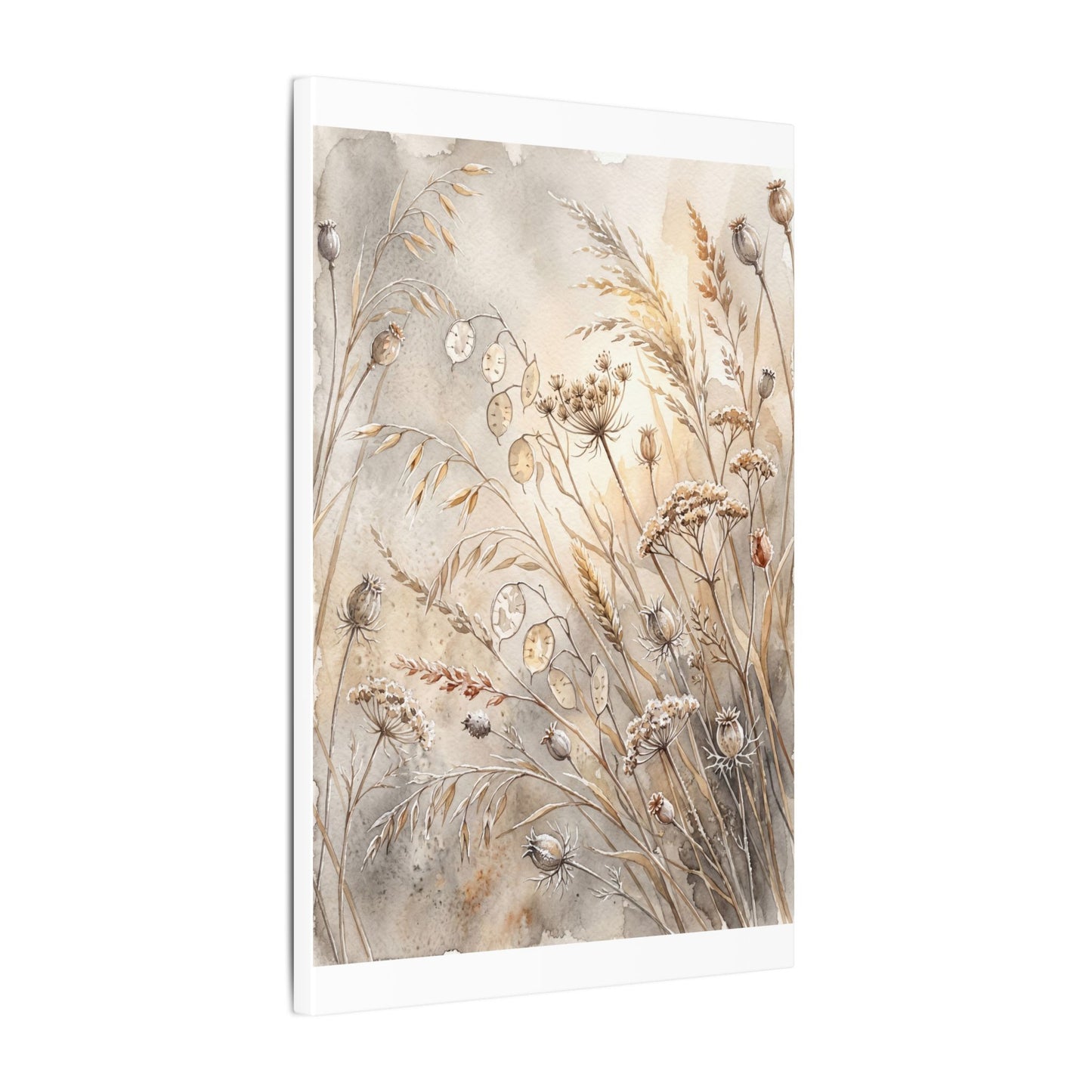 Winter Dried Flowers Watercolor Canvas Art | Warm Decor