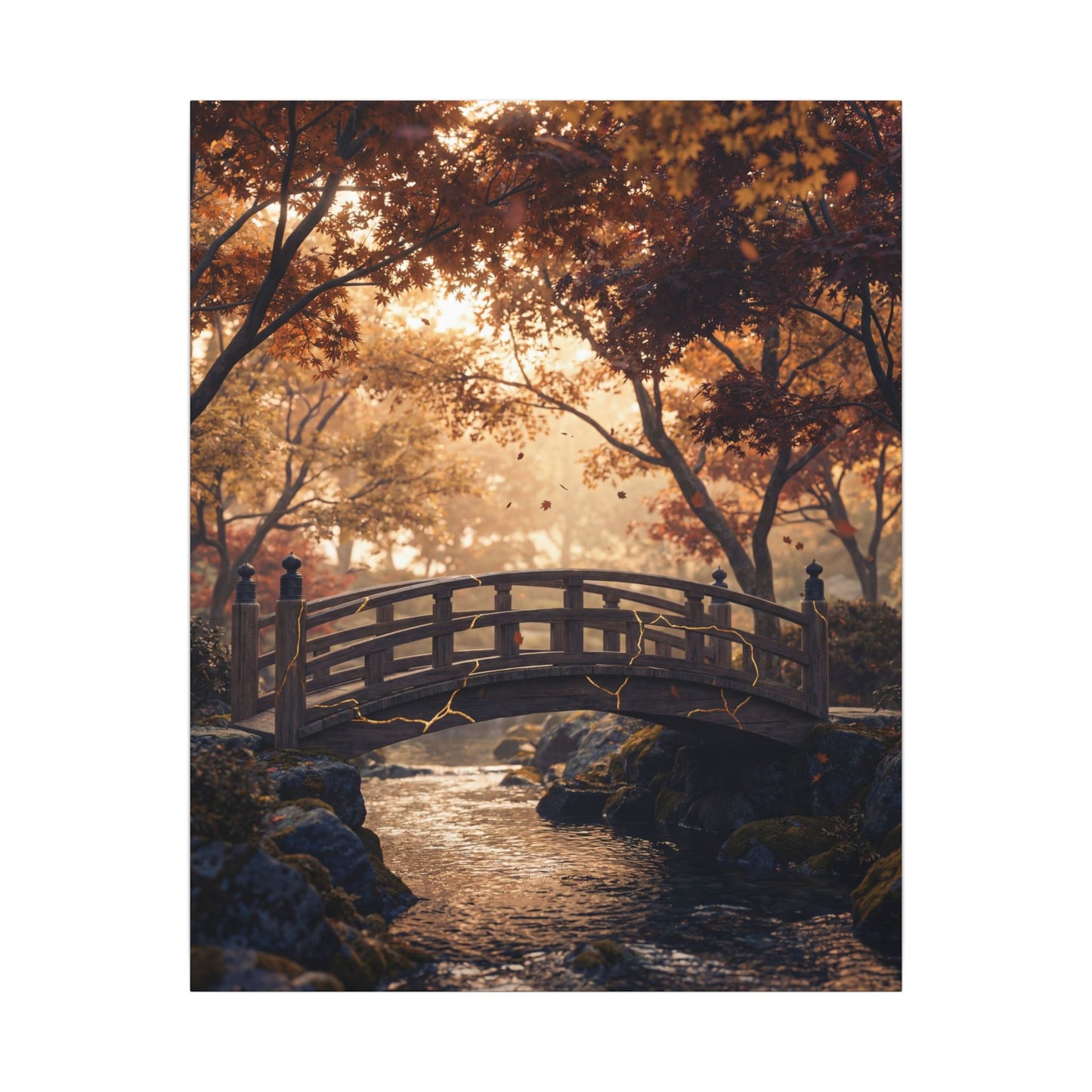 Autumn Wooden Bridge Gold Vein Canvas Art | Resilient Decor
