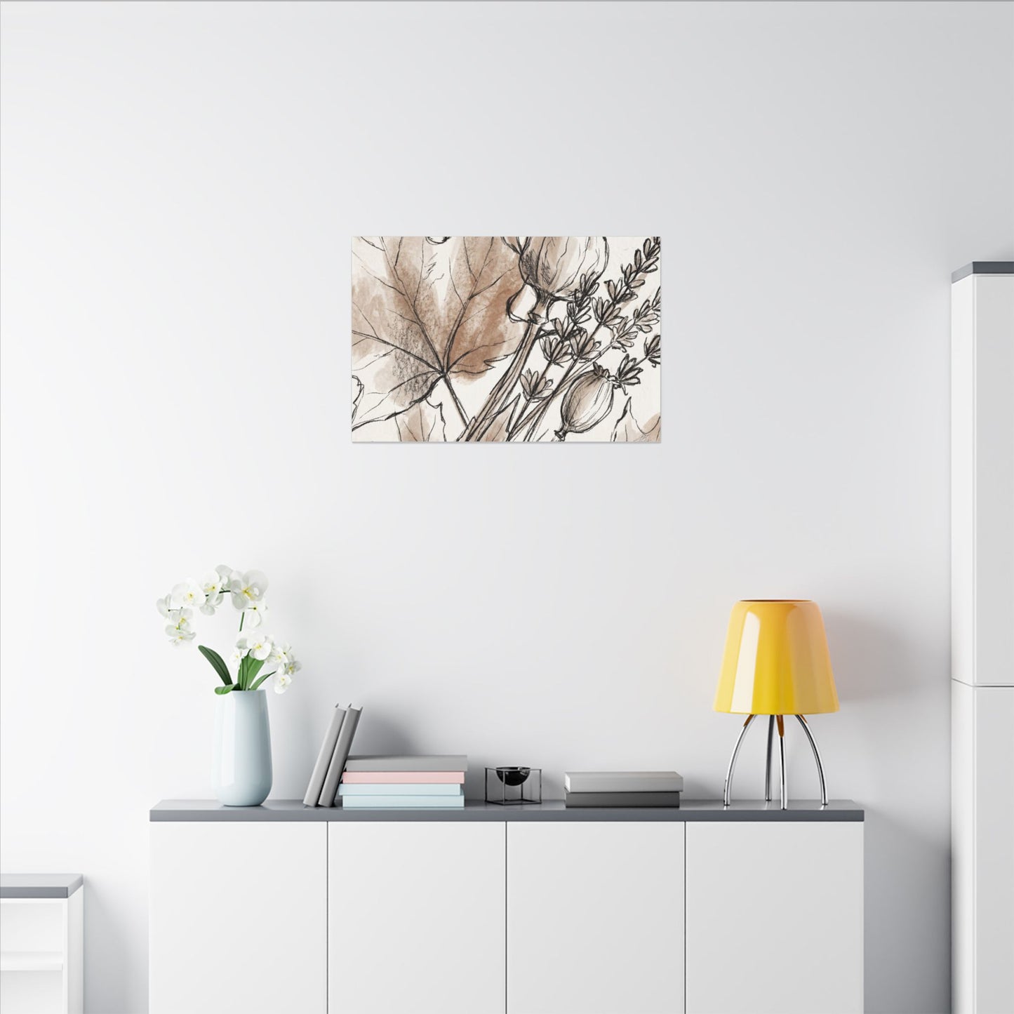 Neutral Dried Flowers Canvas Art - Minimal Line Japandi