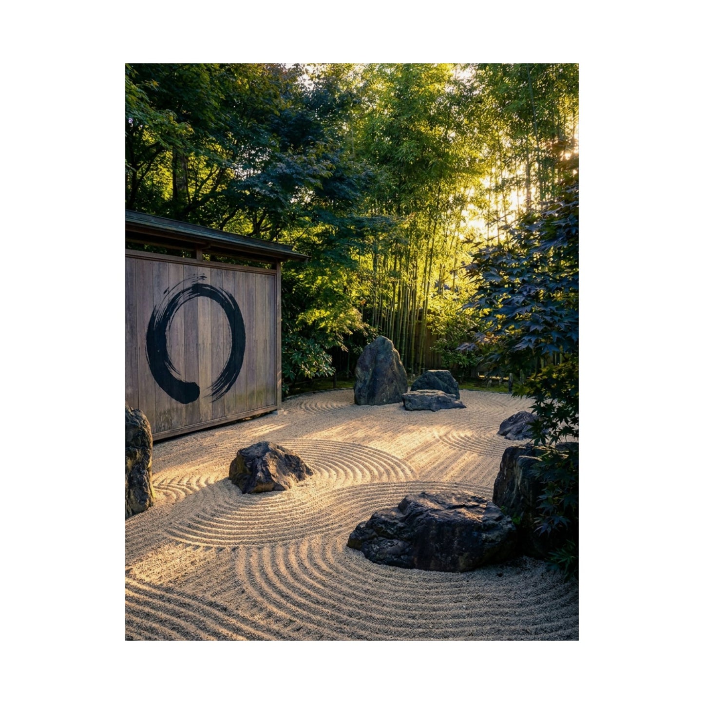 Golden Hour Rock Garden Wall Art Print - Zen Mono No Aware
