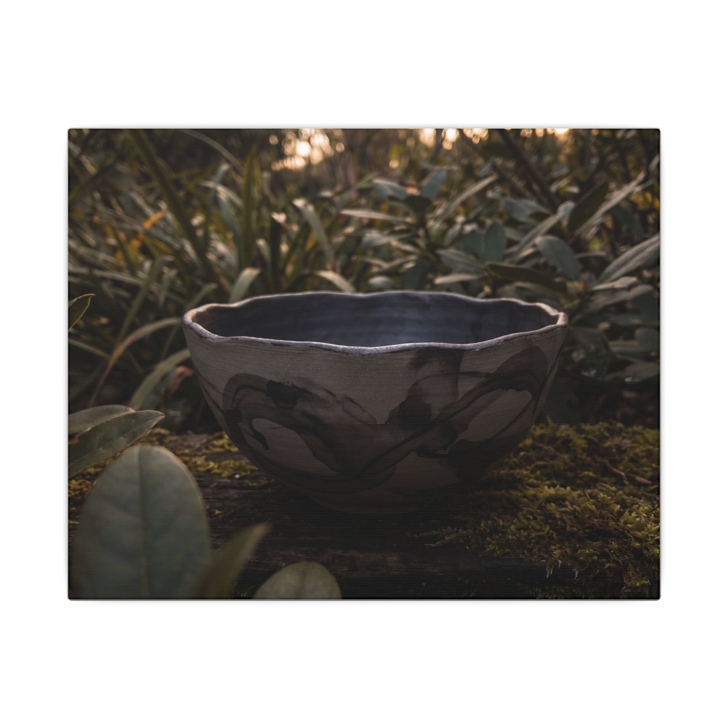 Ceramic Bowl Canvas Art | Summer Dark Japandi Charcoal Ink Art