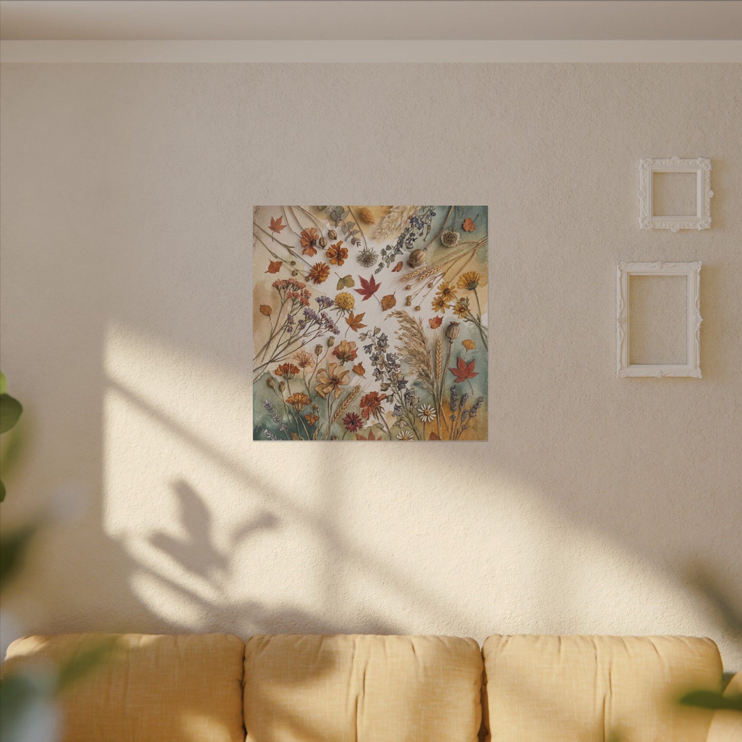 Dried Flowers Canvas Art | Autumn Japandi Watercolor Art
