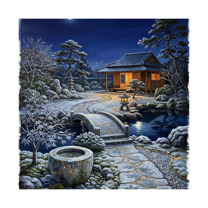 Moonlit Garden Winter Wall Art Print | Kintsugi Philosophical Design