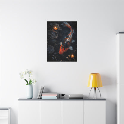 Koi Pond Canvas Art | Winter Dark Japandi Shadow Zen Art