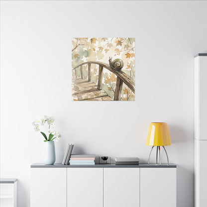 Wooden Bridge Canvas Art | Autumn Japandi Watercolor Art