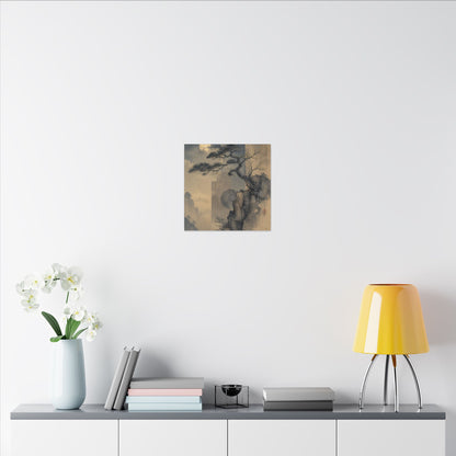 Japandi Pine Tree in Moonlight | Japanese Pattern Canvas Art