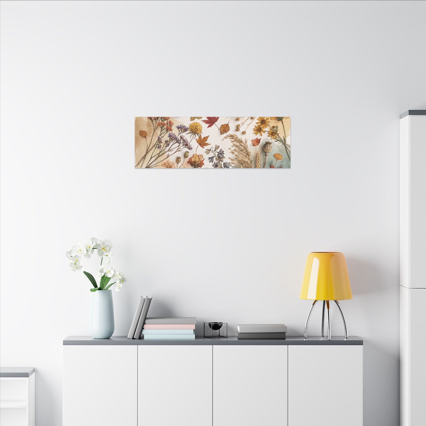 Dried Flowers Canvas Art | Autumn Japandi Watercolor Art