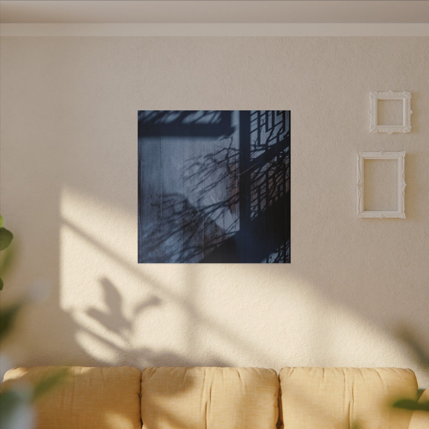 Shadow Play Moody Minimal Canvas Art | Moody Dark Japandi Art